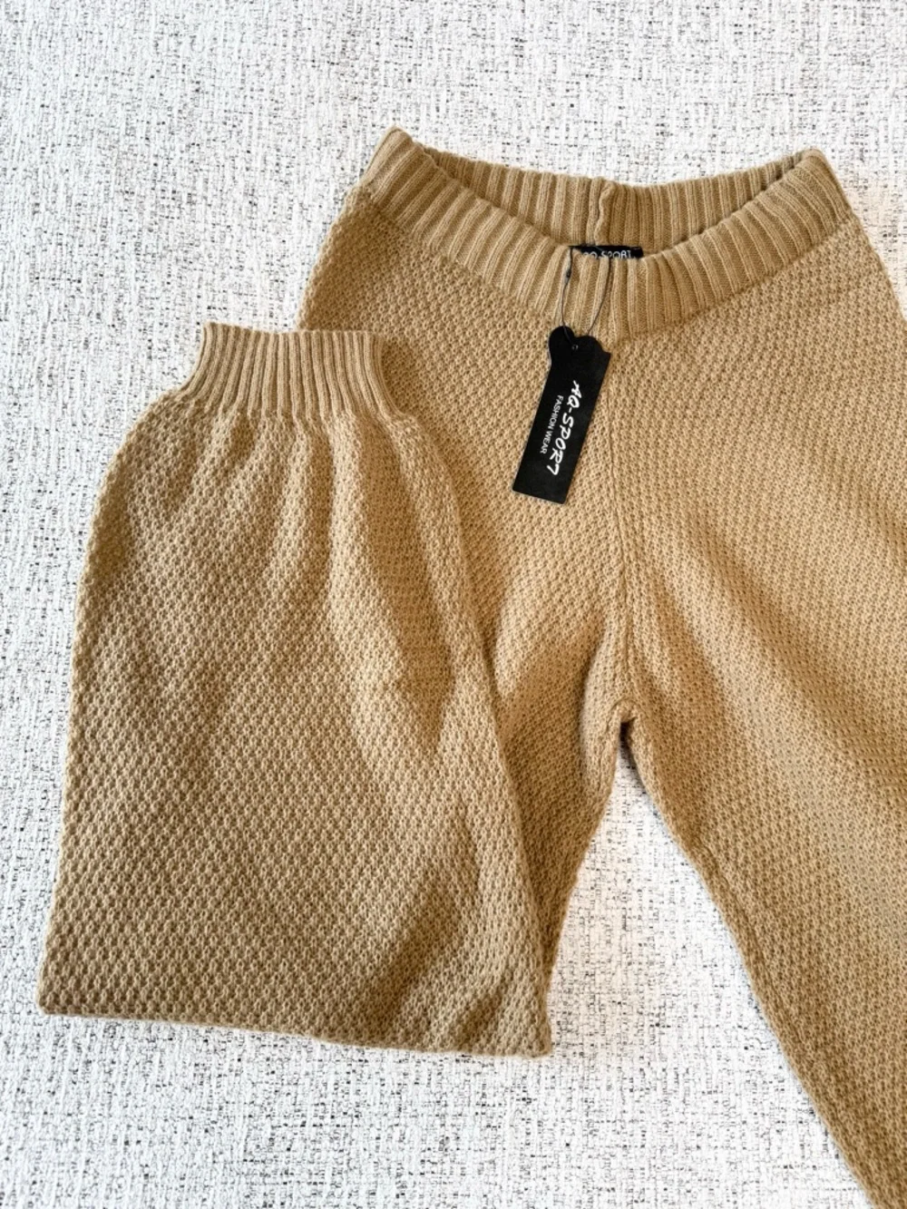 L , XL Cozy Knit Sweater Pants in Camel Tan - Picture 5 of 5